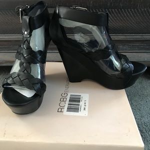 BCBG Black Wedges